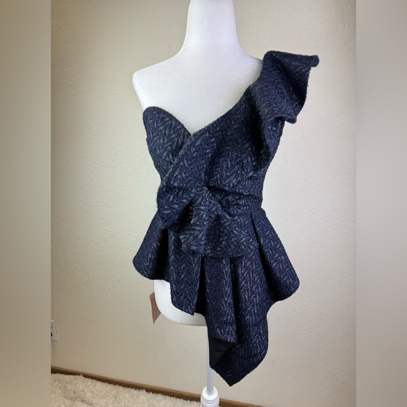 NWT Self-Portrait Ruffled Metallic Fil Coupe Top XS - Picture 9 of 12